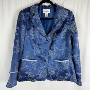 Susan Graver Jacket Blazer Womens Blue Floral Button Career Cottage size:M
